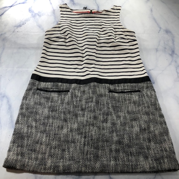 LOFT Black & Cream Drop Waist Knit Stripe Dress - Picture 2 of 8